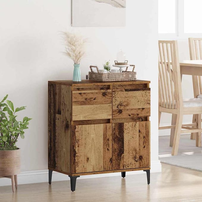 vidaXL - Dressoir - Oud - Hout - 60 - x - 35 - x - 70 - cm - Geengineerd - Hout - en - IJzer