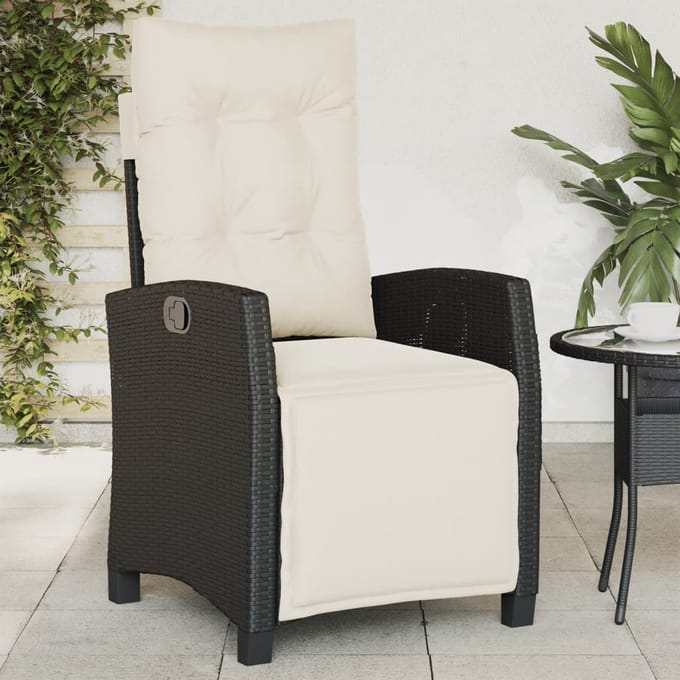 vidaXL - Tuinstoel - verstelbaar - met - voetensteun - poly - rattan - zwart