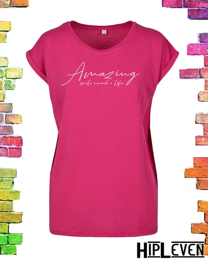 Fuchsia roze dames shirt Amazing | Fuchsia roze maat L