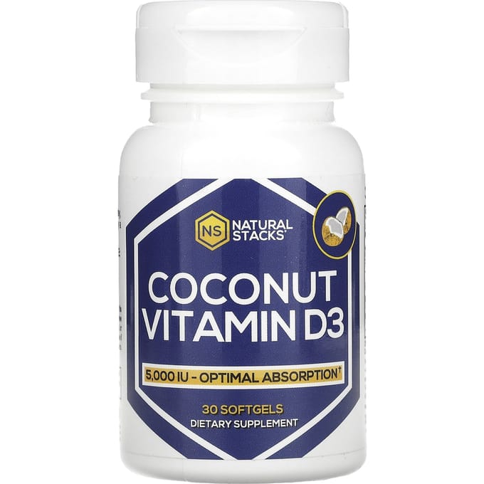 Natural Stacks, Vitamine D3 de Coco, 5 000 UI, 30 Gélules Molles
