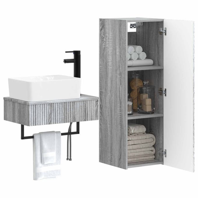vidaXL - Badkamerkast - set - 2 - st - Grijs - Sonoma - 33 - x - 34,5 - x - 100 - cm