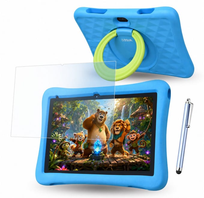 Tablet Kids Kindertablet vanaf 3 jaar - Tablet Kinderen 10 inch - Kindertablet - 6000mAh - Android 16 - Blauw - WiseQ - 2026 Model