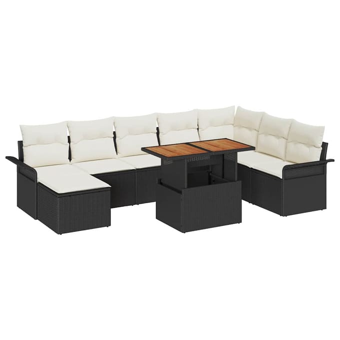 vidaXL - Tuinbank - Set - 9 - st - Zwart - en - crème