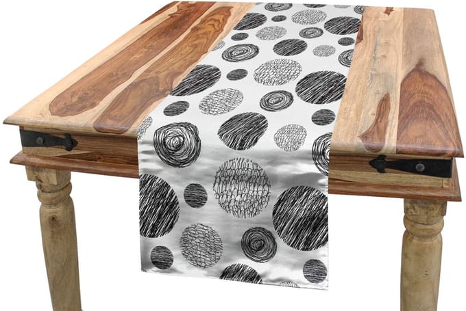 ABAKUHAUS abstracte tafelloper – 40×300 cm – wit/zwart, polyester