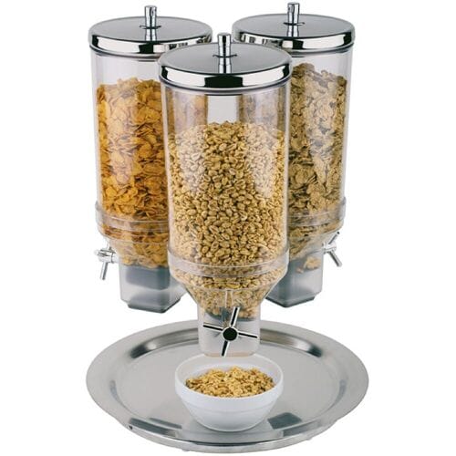 GGM Gastro Cerealienspender - ROTATION - 3 Kunstoffbehälter - 3x 4,5 Liter - Edelstahlständer