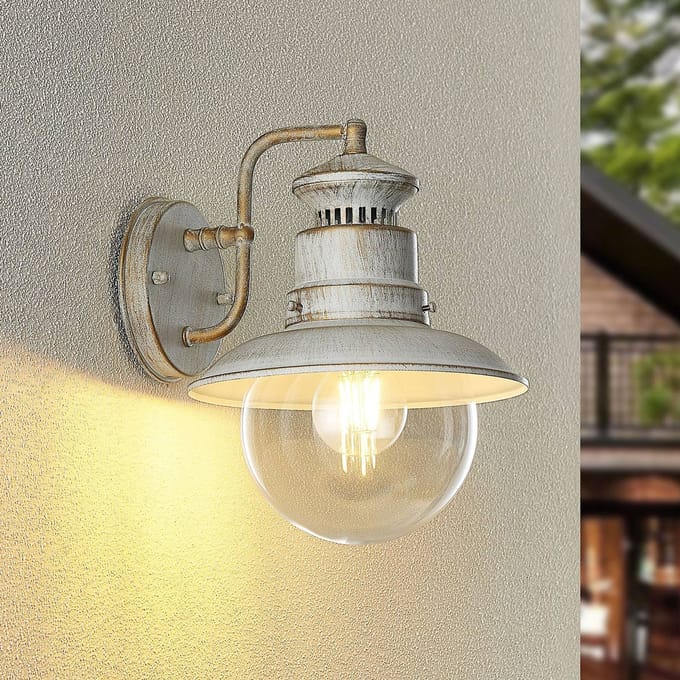 Lindby - Wandlamp buiten - 1licht - Metaal, glas - H: 26.8 cm - E27 - mat wit, goud, helder