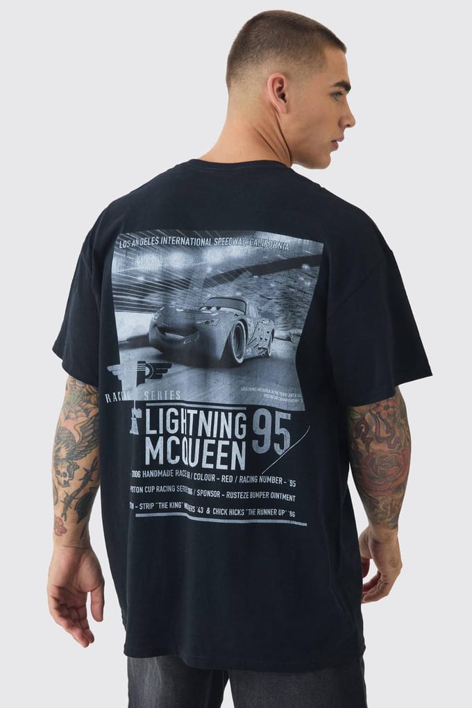Oversized Disney Cars License Achterdruk T-shirt | Black | Size Medium