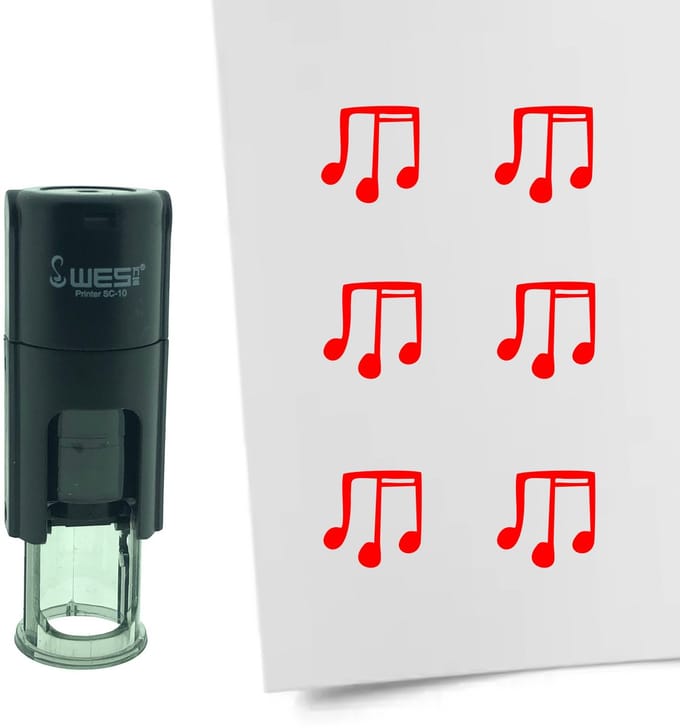 CombiCraft Stempel Muzieknoten 10mm rond - rode inkt