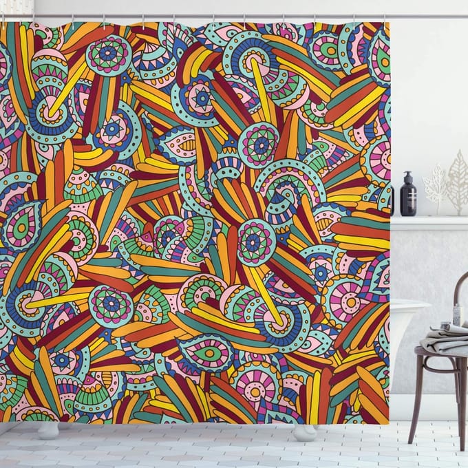 ABAKUHAUS Douchgordijn Psychedelisch – Funky Hippie – 175×180 cm – Multi