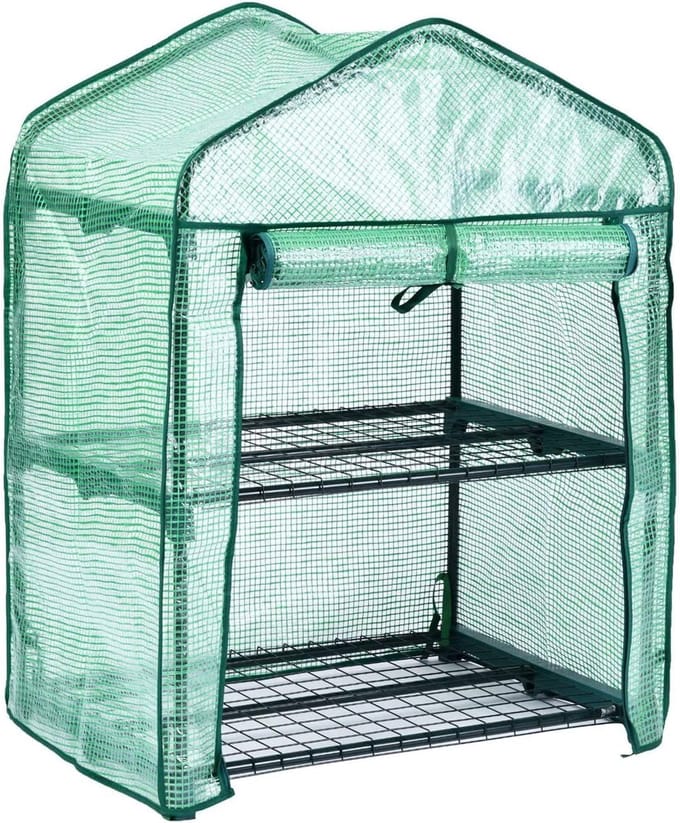 Mini Kas - Kleine Broeikas - Planten Beschermen - Roll-up Deur - 2 Verdiepingen - Wit