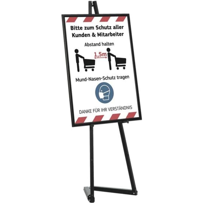 Presentatie ezel - aluminium - B 536 x D 309 x H 1500 mm - inklapbare poten- zwart