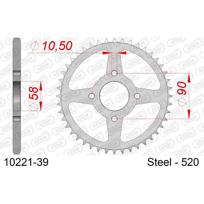 Stalen tandwiel Afam 520 39 dents