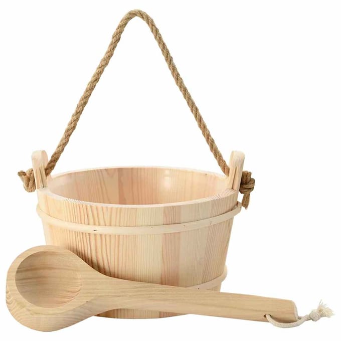 Ensemble seau à sauna 2 pièces Bois de pin massif marron et Chanvre