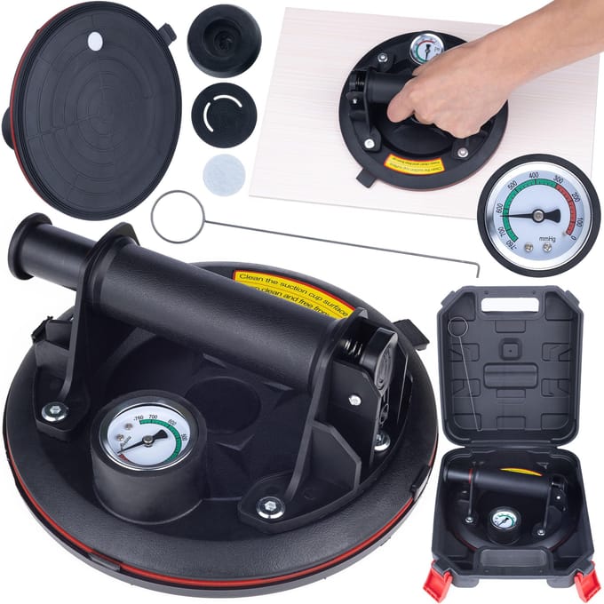 Rosfix Zuignap Vacuümheffer - Met Manometer en Handpomp - 200 kg, Ø200 mm, ABS