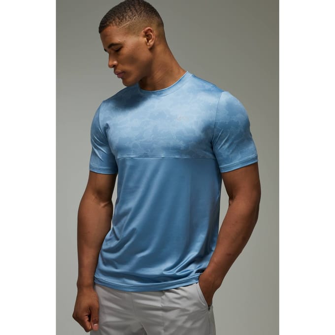Heren Actief Regular Fit Camo Colour Block T-shirt | Steel | Size Medium