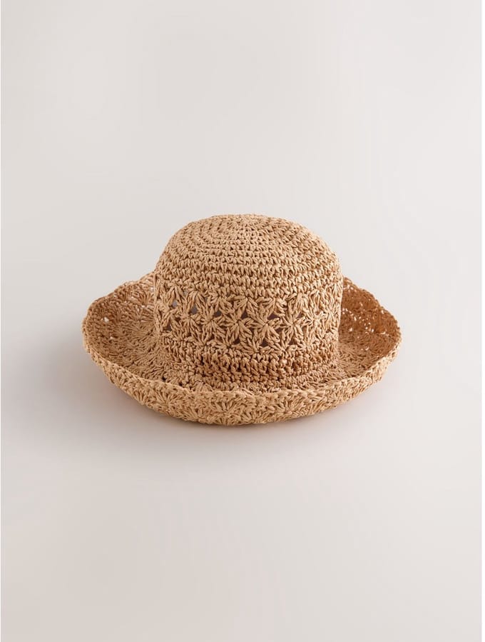 Next - Dames - Vissershoedje van papier met geschulpte rand - Naturel