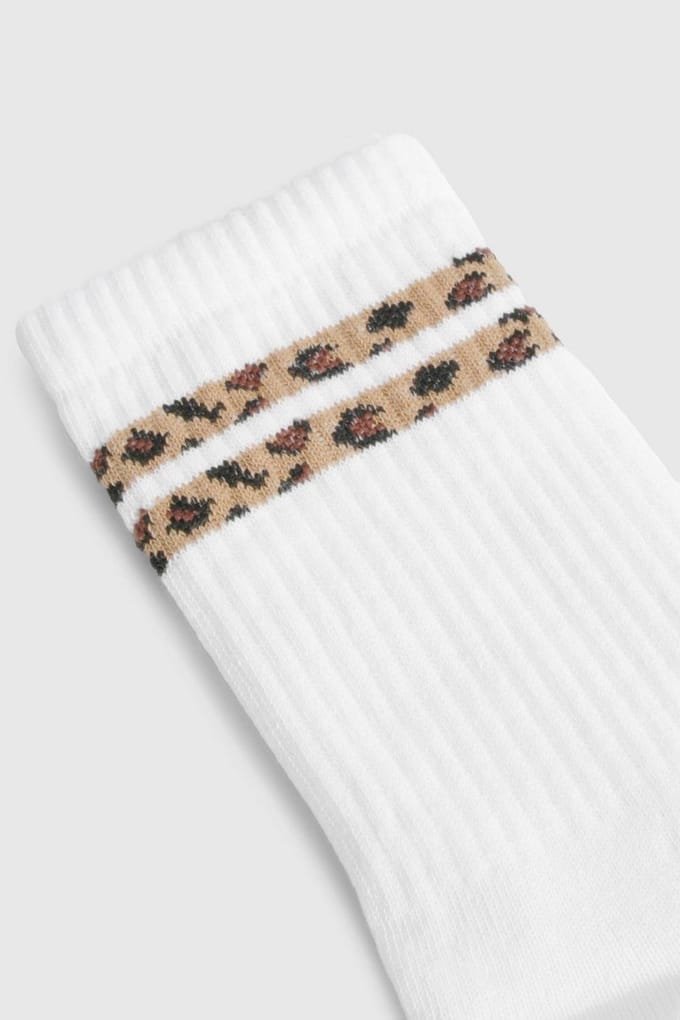 boohoo Dames Leopard Dubbele Streep Sportsok