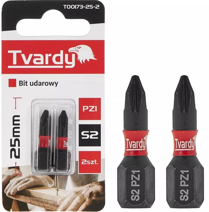Tvardy Impact bit PZ1 - S2 staal - 25mm - set van 2 - magnetische punt