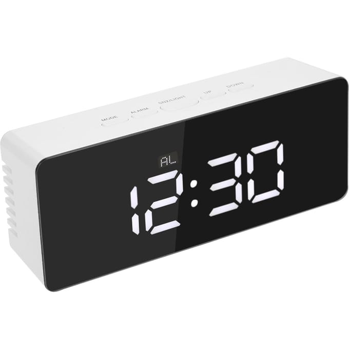Multifunctionele Plastic Spiegel LED Nachtlampje Thermometer Digitale Wandklok Lamp Wekker wit