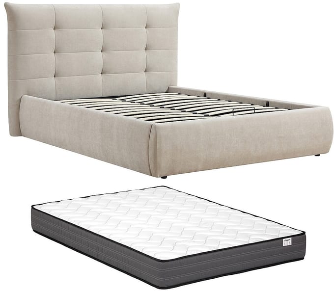 Vente-unique Bed met opbergruimte stof beige 140 x 190 cm