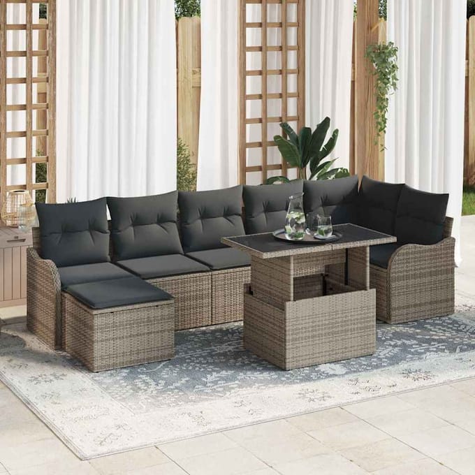 vidaXL - Tuinbank - Set - 8 - st - Grijs - [Synthetisch]: - Poly - Riet