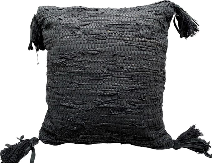 Rocaflor - kussen - zwart - leer - gerecycled - 45x45 cm
