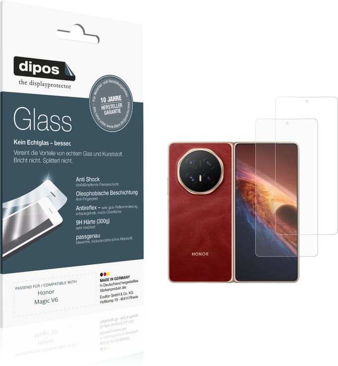 dipos – 2x Matte Pantserfolie geschikt voor Honor Magic V6 Aussenseite | 9H Screenprotector