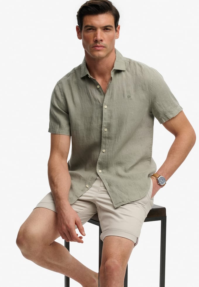 Superdry Riviera Linen Overhemd Met Korte Mouwen Groen M Man