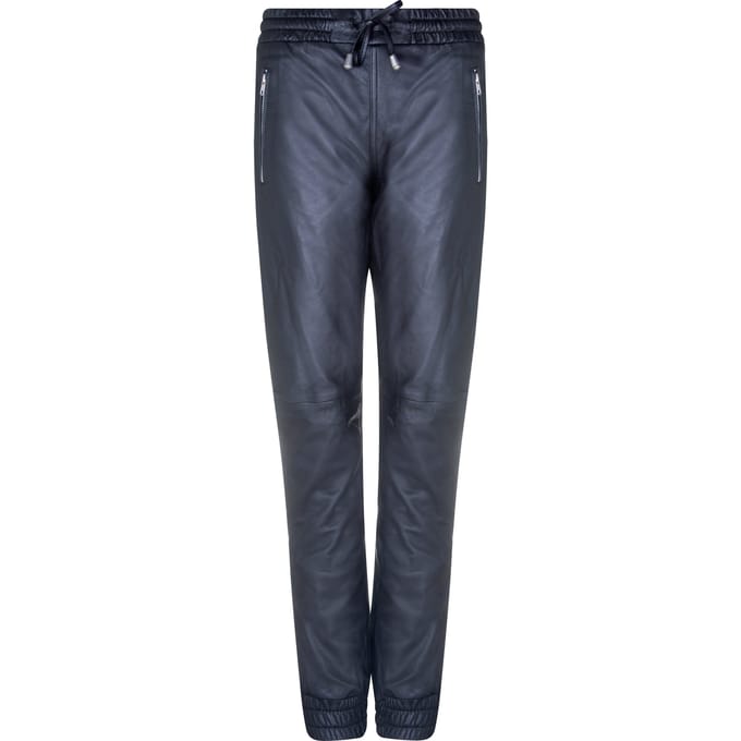 Zwart leren nappabroek voor dames, joggingbroek