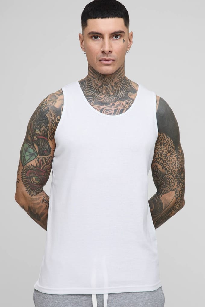 Tall Regular Fit Essential Ribbed Vest | White | Size 2XL