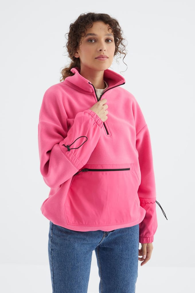 Overmaatse Pluche Half-Zip Sweatshirt