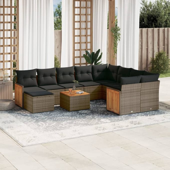 vidaXL - 11-delige - Loungeset - met - kussens - poly - rattan - grijs