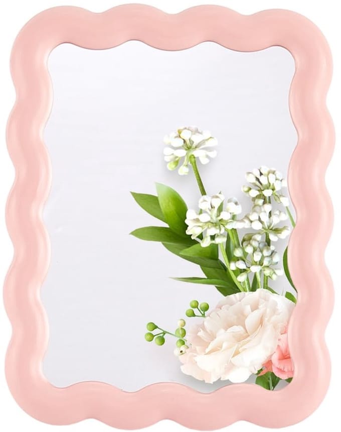 Dailygoods - Roze Golfvormige Make-up Spiegel Draagbaar en Opvouwbaar