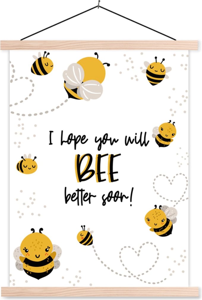 Posterhanger incl. Poster 60x80 cm - Schoolplaat - Beterschap - Quote - Bij - Textielposter - Blanke latten