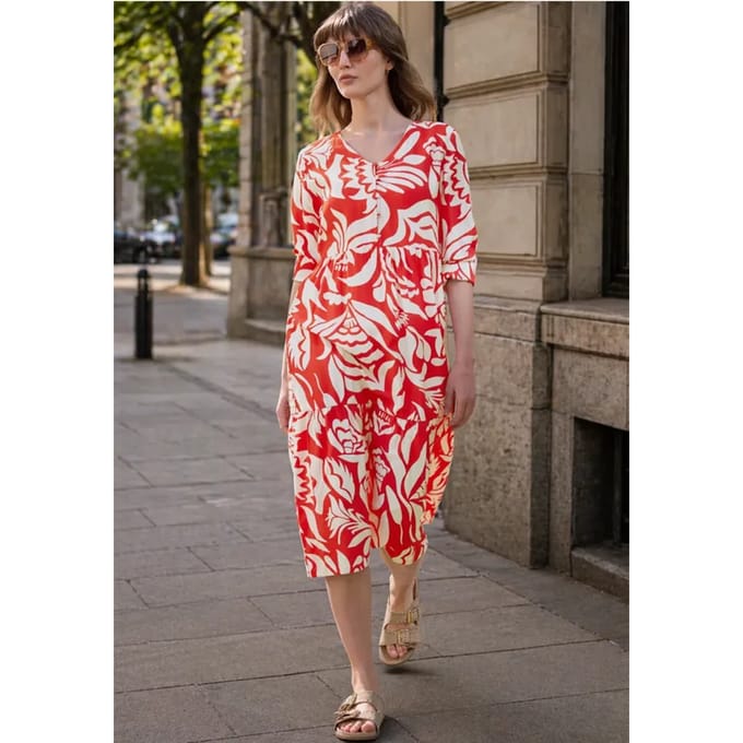 Midi-jurk met V-hals en print