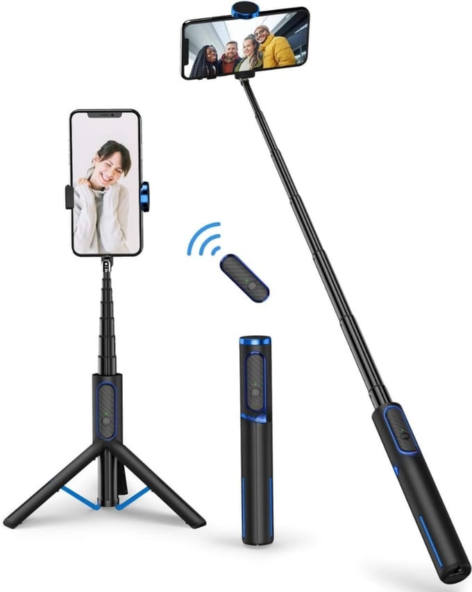 Famanu – Selfiestick statief 3-in-1 van aluminium met bluetooth afstandsbediening, uitschuifbaar telefoonstatief