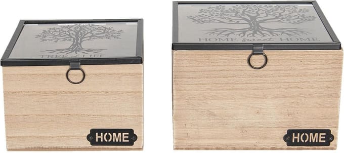 Clayre & Eef Opbergdoosje Set van 2 18x18x12 cm Bruin MDF