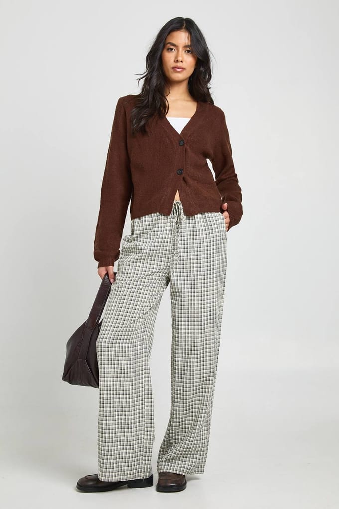 boohoo Dames Asymmetrische gebreide cardigan | Chocoladebruin | Maat: Large