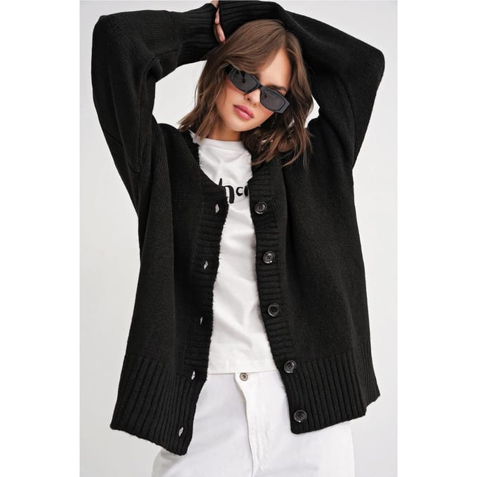 Geknoopte V-hals Geribbelde Breigoed Cardigan