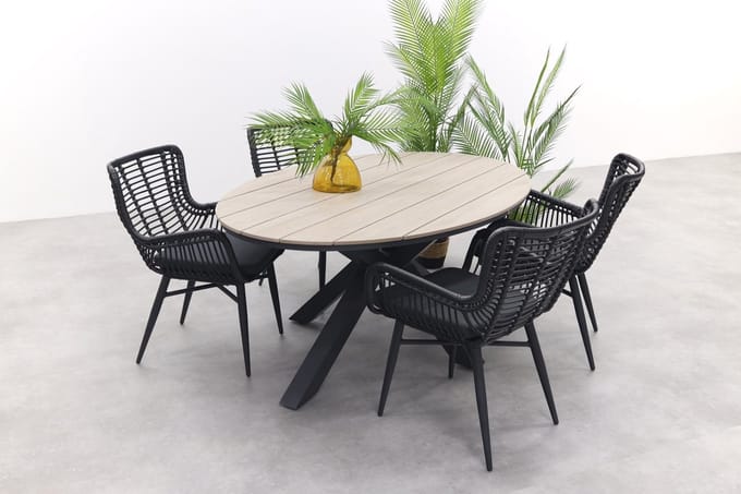 Jasmine Black/GI Edison 4-persoons ovale dining tuinset 180x115 cm.