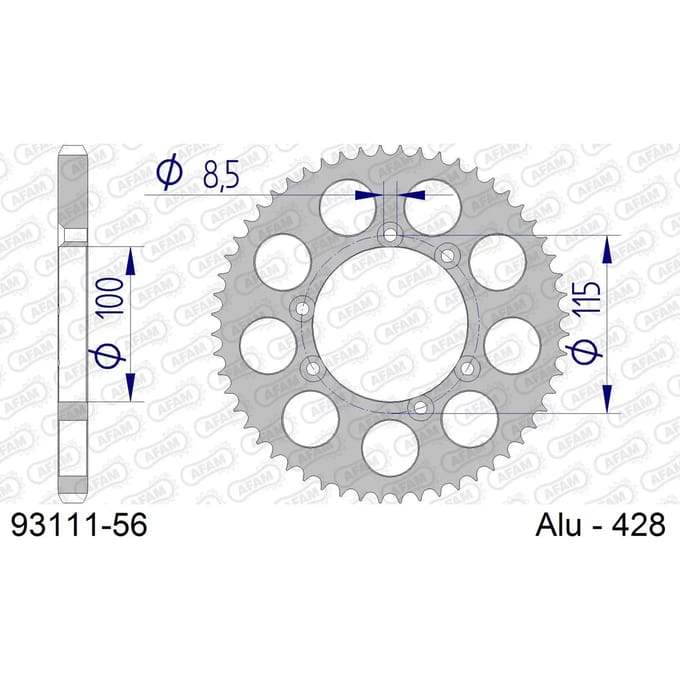 Aluminium tandwiel achter Afam 428 56 dents