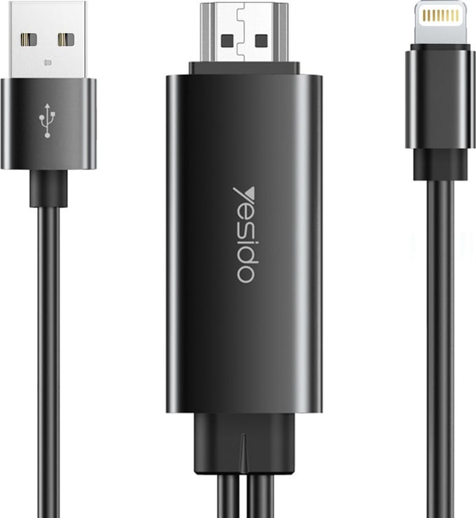 Yesido, HDMI-kabel naar Bliksem 1,8m, Zwart
