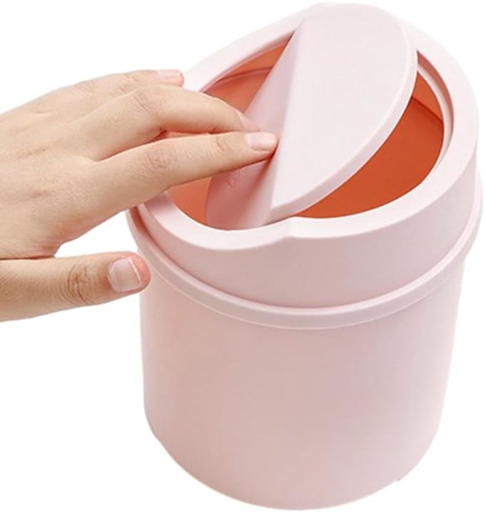 Prullenbak Bureau - Afvalbak Mini - Netjes Werken - Praktisch Dekselontwerp - 21 cm - Roze