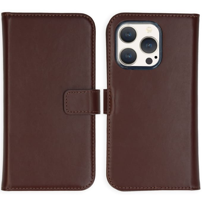 Selencia Hoesje - Geschikt voor Apple iPhone 15 Pro - Echt Lederen Bookcase - Bruin