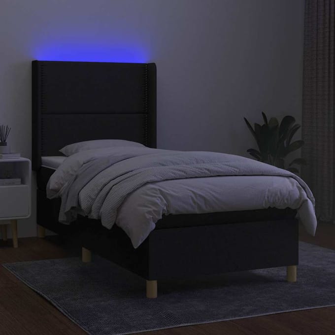 vidaXL - Boxspring - met - matras - en - LED - stof - zwart - 100x200 - cm
