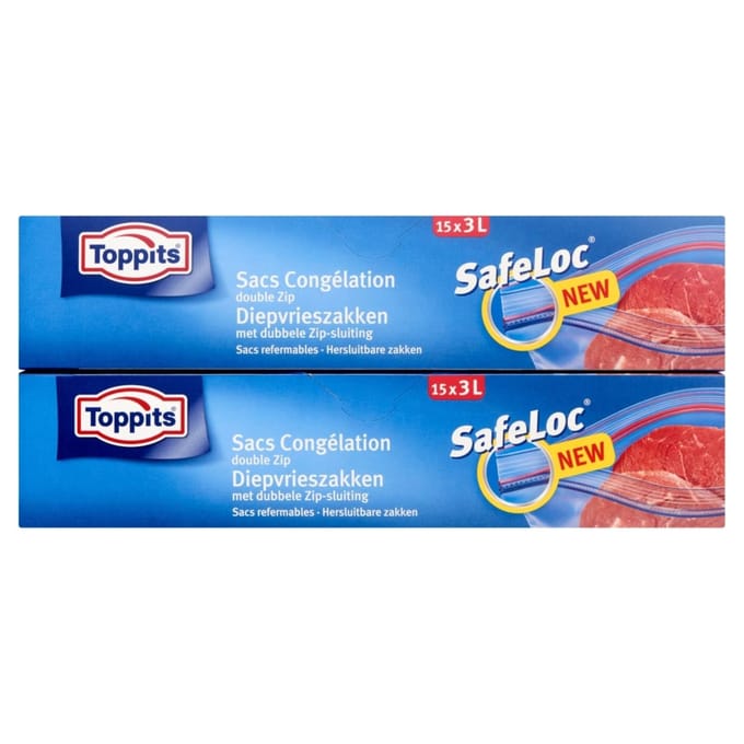 Toppits Safeloc Zip-Diepvrieszakken - 3 liter - 15 stuks