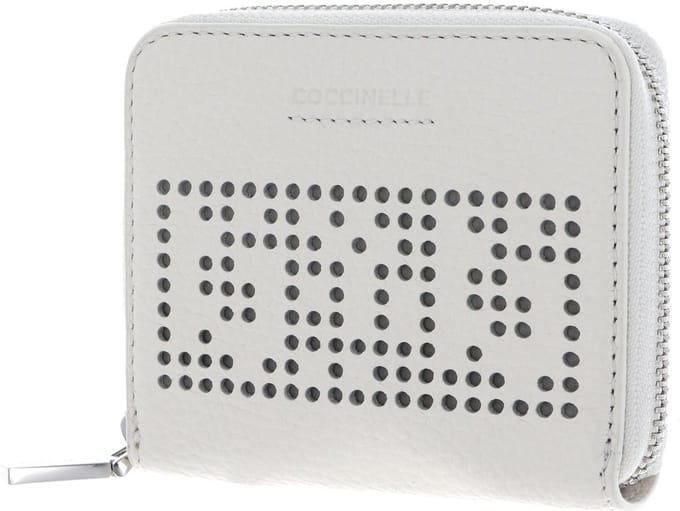 COCCINELLE Leren Portemonnee Metallic Perforee Leather Zip Around Wallet White Wit