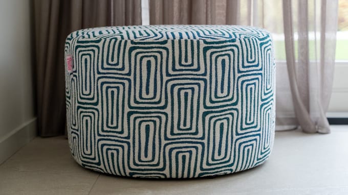 Poufue - Luxe Poef met Print - Dizzy Blue - Low Round