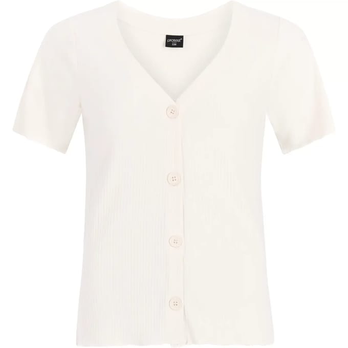Protest PRTOval - T-shirt Dames - Korte mouwen - V hals - Knoopsluiting - Crème