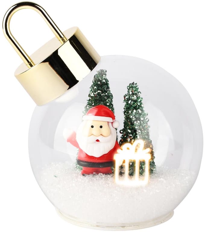 Dekoratief | Globe kerstbal m/santa, transparant, glas, LED, 12x12x15cm | A255292